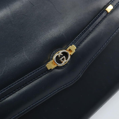 Gucci Vintage Interlocking G Flap Leather, Navy, Leather, Shoulder Bag