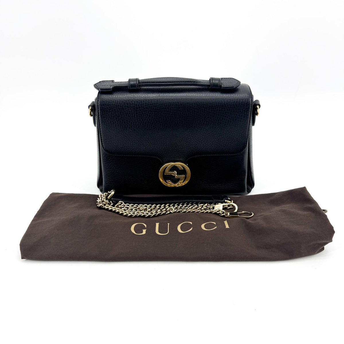Gucci Interlocking Leather, Black, Leather, Shoulder Bag