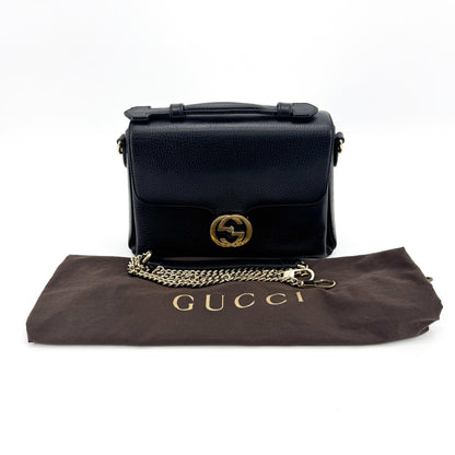Gucci Interlocking Leather, Black, Leather, Shoulder Bag