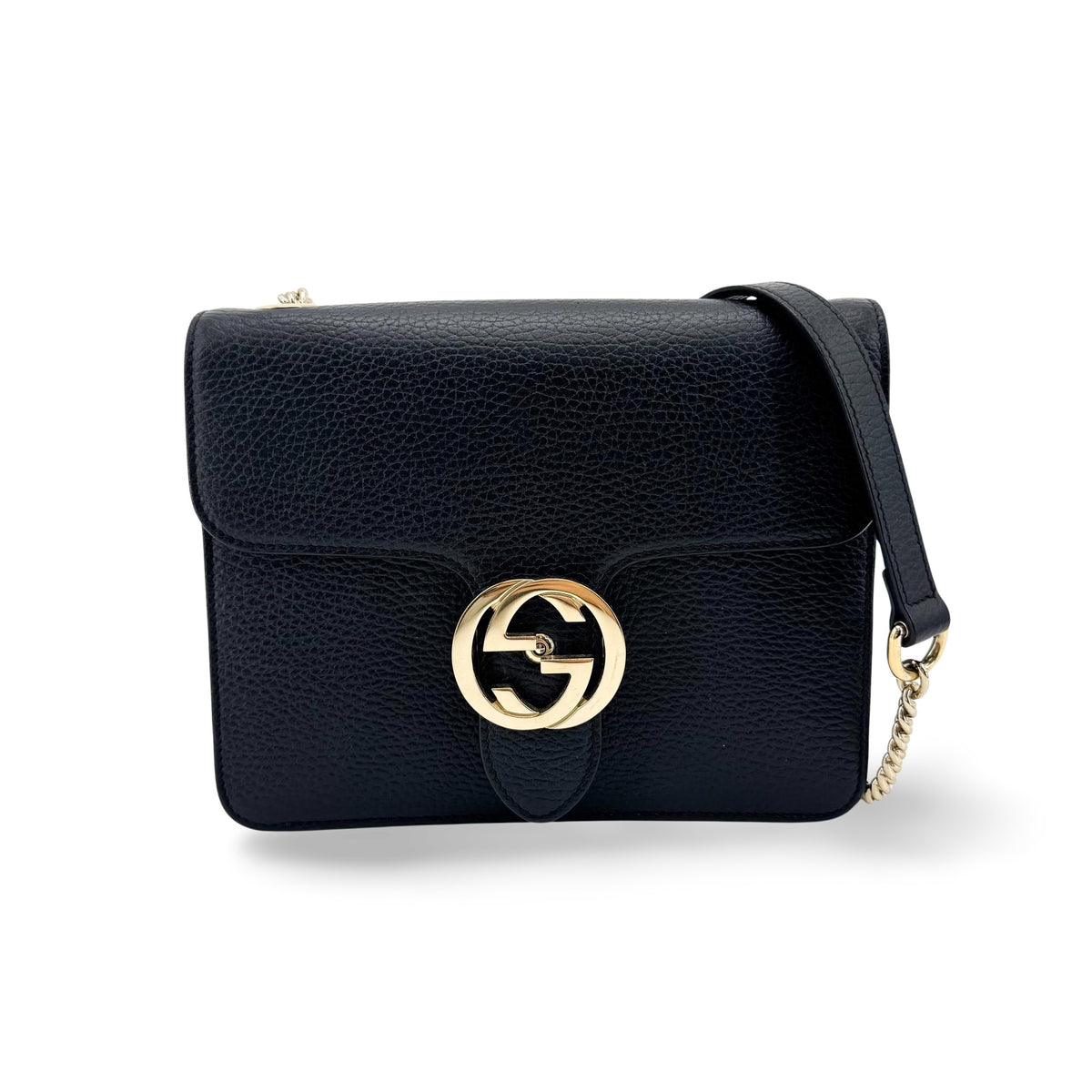 Gucci Interlocking Leather, Black, Leather, Shoulder Bag