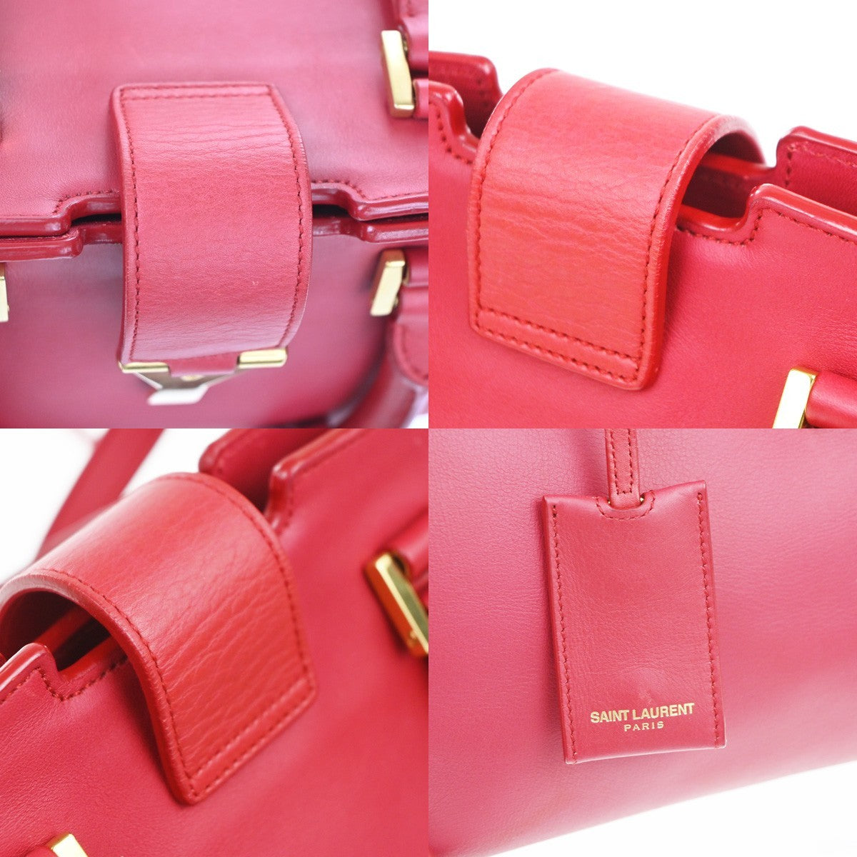 Saint Laurent Chyc Cabas Leather, Red, Leather, Tote Bag