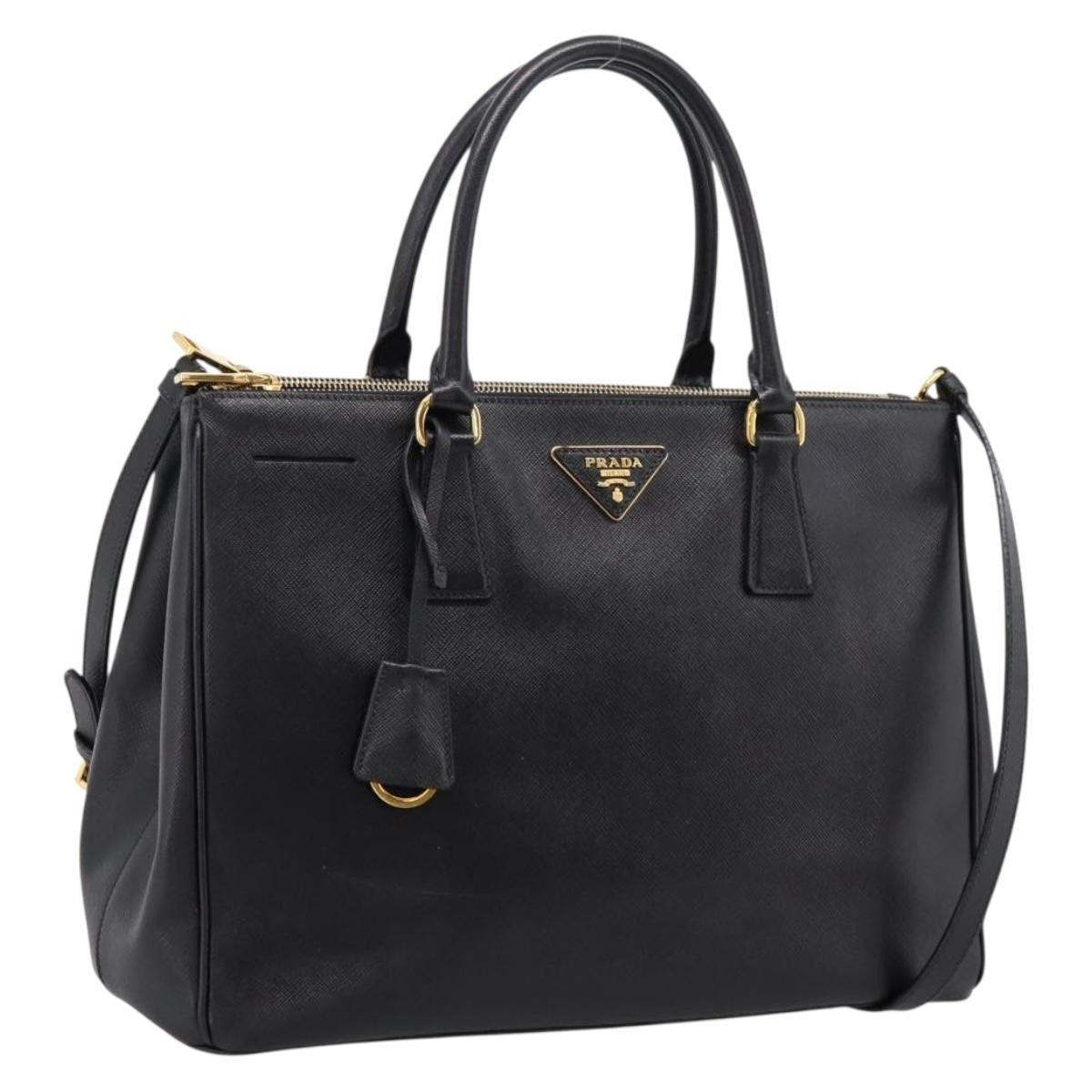 Prada Galleria Double Zip Saffiano Leather, Black, Leather, Tote Bag