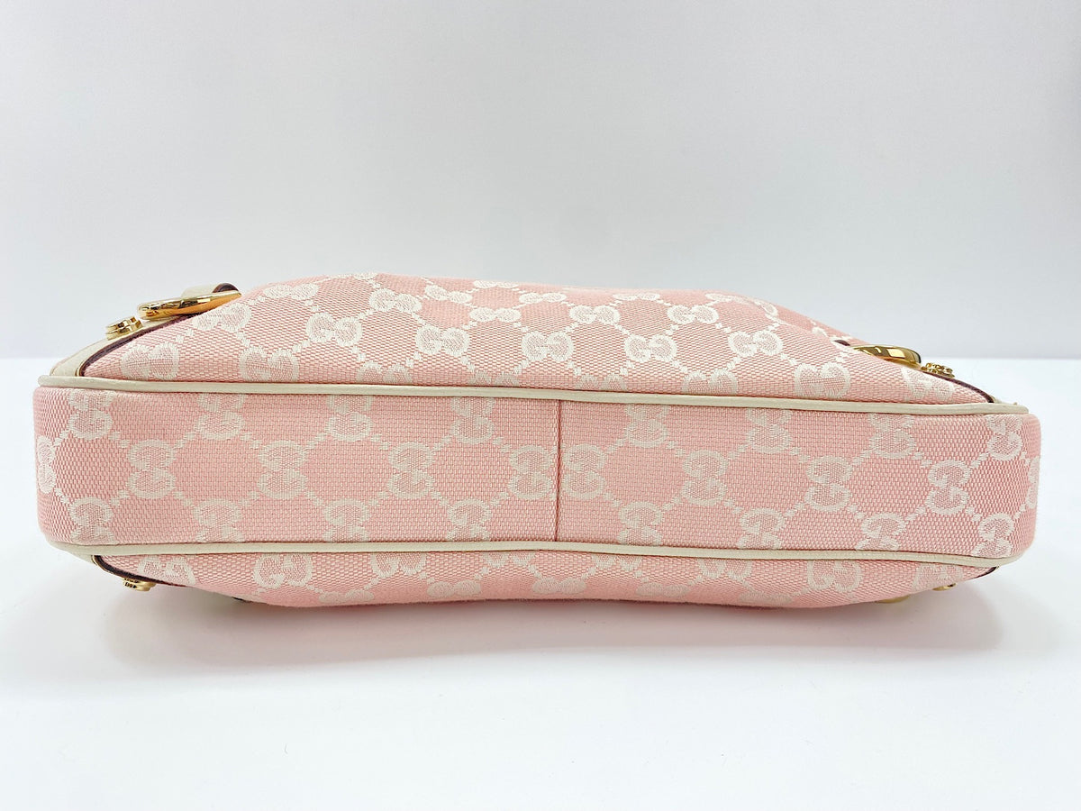 Gucci Abbey D-Ring Hobo GG Denim, Pink, Canvas, Shoulder Bag