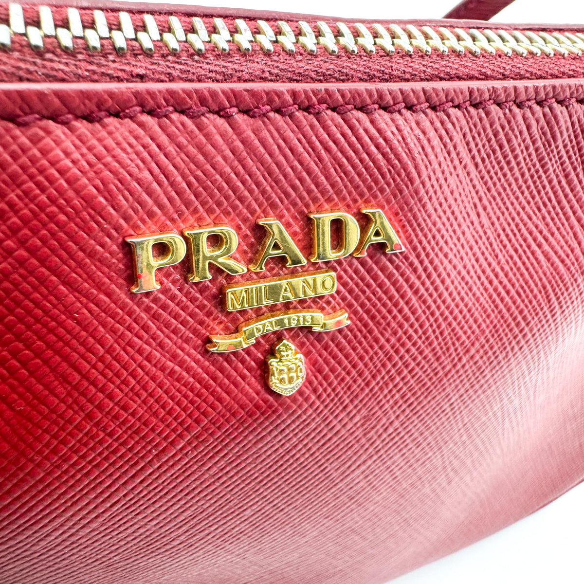 Prada Zip Saffiano Leather, Red, Leather, Shoulder Bag