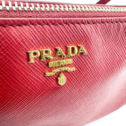 Prada Zip Saffiano Leather, Red, Leather, Shoulder Bag