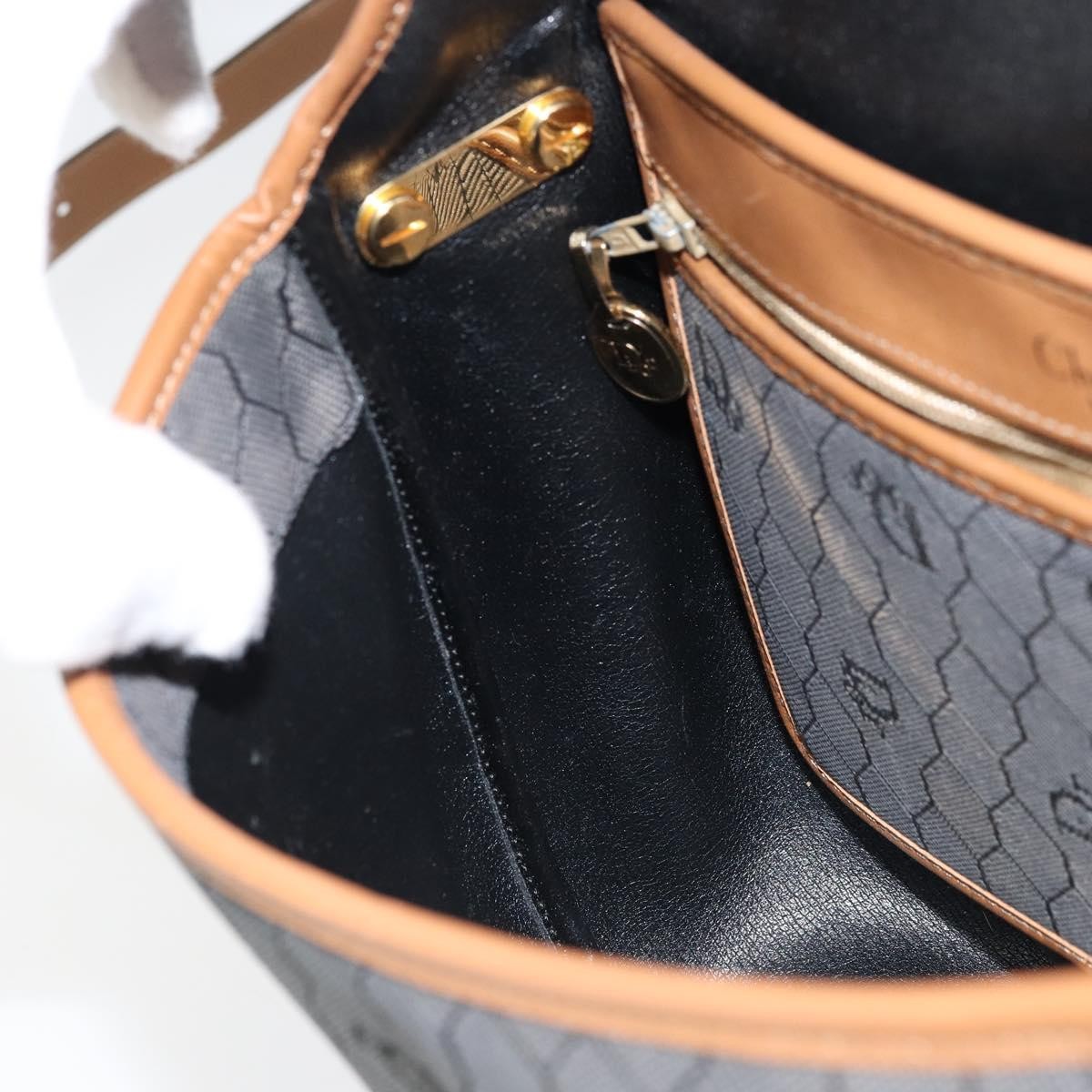 Christian Dior Vintage Honeycomb Flap Canvas and Leather, Black, Canvas, Shoulder Bag