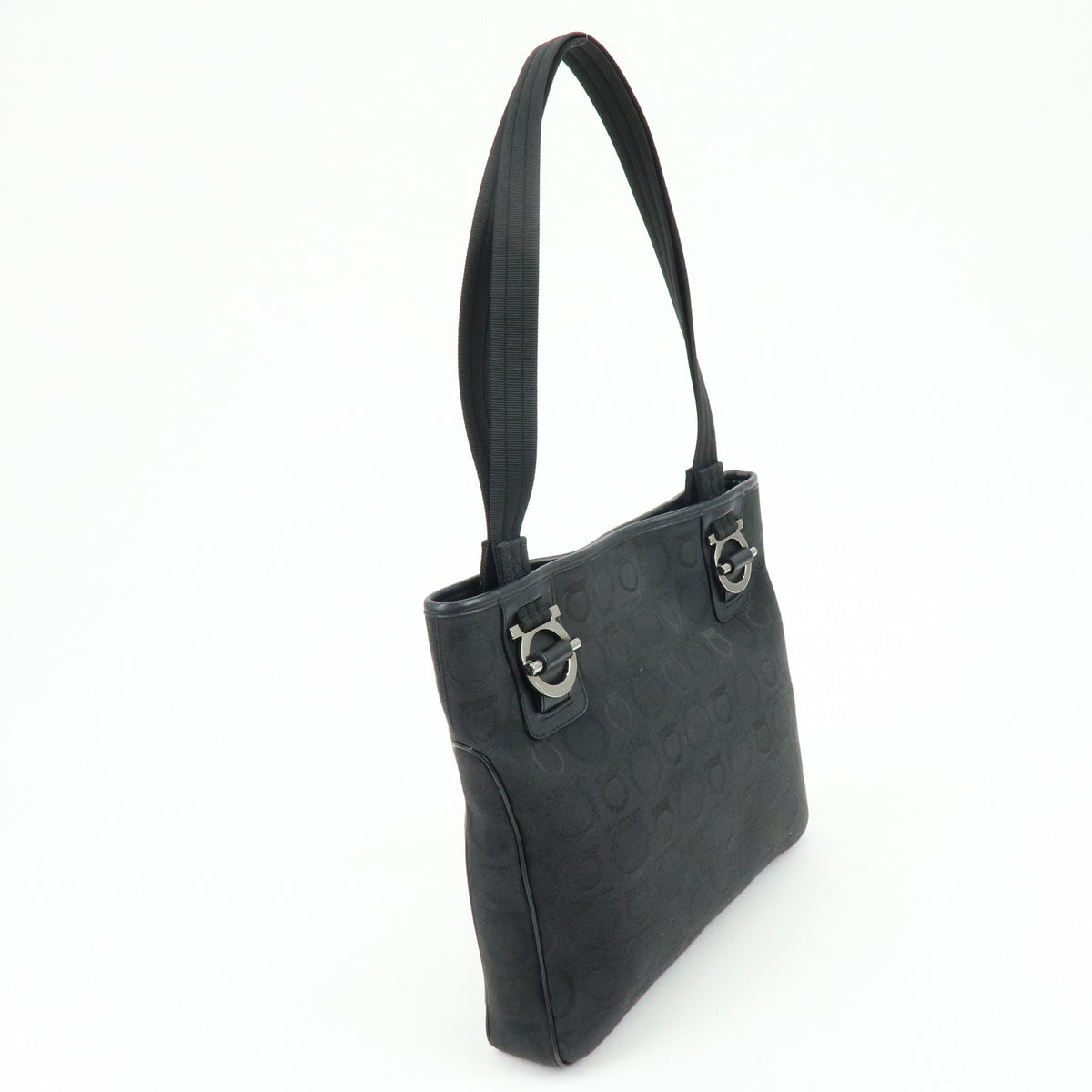 Salvatore Ferragamo Gancini Tote Canvas, Black, Canvas, Tote Bag