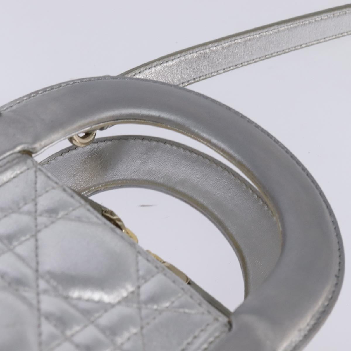 Christian Dior Cannage Granville Mini Bowling Bag Metallic Leather, Silver, Leather, Crossbody Bag