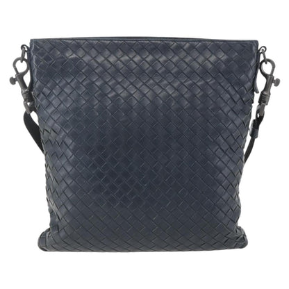 Bottega Veneta Flat Messenger Intrecciato Nappa, Navy, Leather, Crossbody Bag