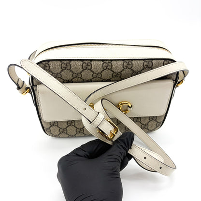 Gucci Horsebit 1955 Flap Pocket Camera GG Coated Canvas and Leather, Beige, Canvas, Shoulder Bag