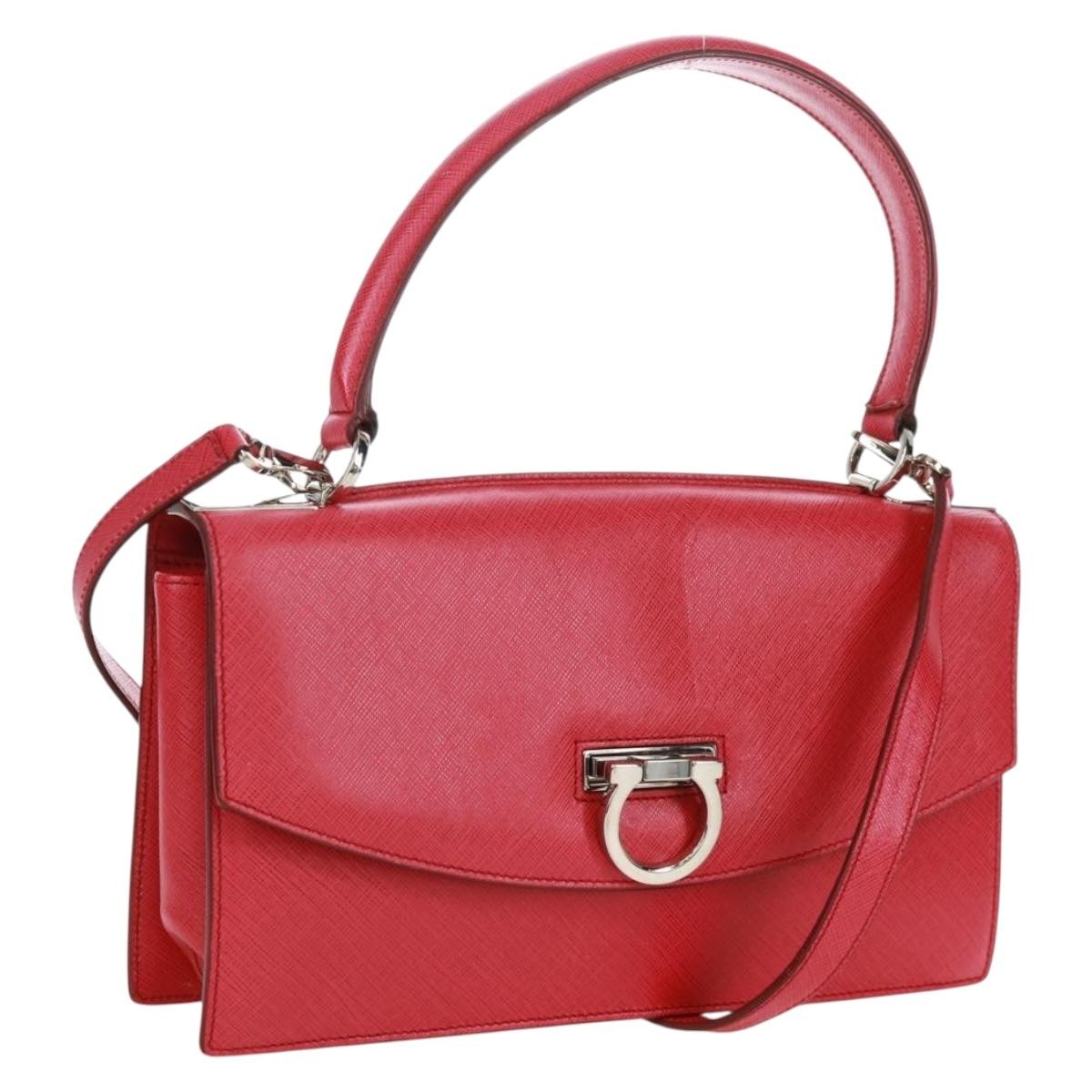 Salvatore Ferragamo Gancini Convertible Top Handle Saffiano Leather, Pink, Leather, Handbag