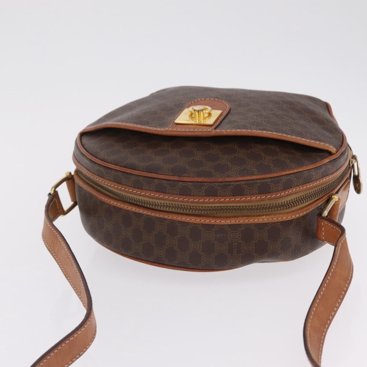 Celine Macadam Shoulder Leather, Brown, Canvas, Crossbody Bag
