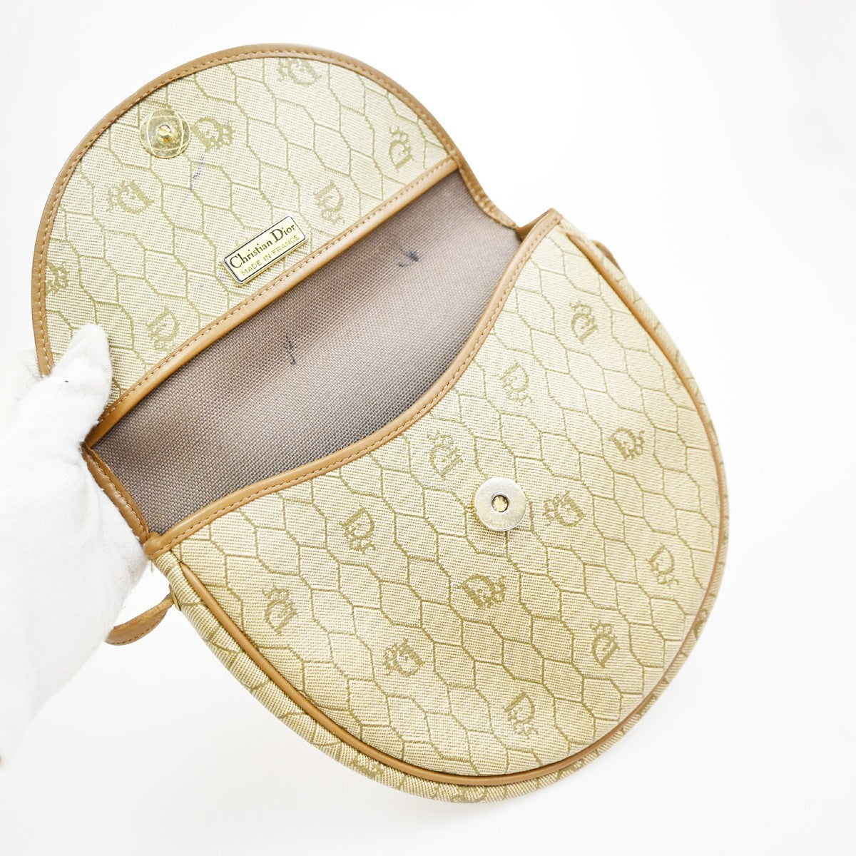 Christian Dior Vintage Honeycomb Canvas, Beige, PVC, Shoulder Bag
