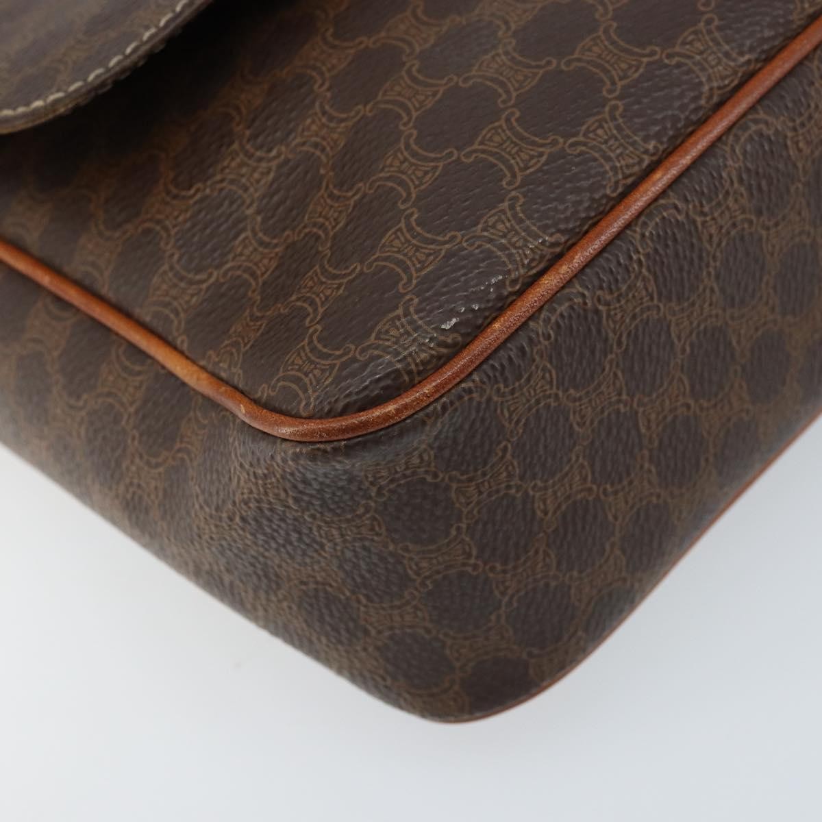 Celine Vintage Macadam Circle Logo Canvas and Leather, Brown, Canvas, Shoulder Bag