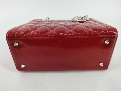 Christian Dior Lady Dior Patent, Red, Patent Leather, Handbag