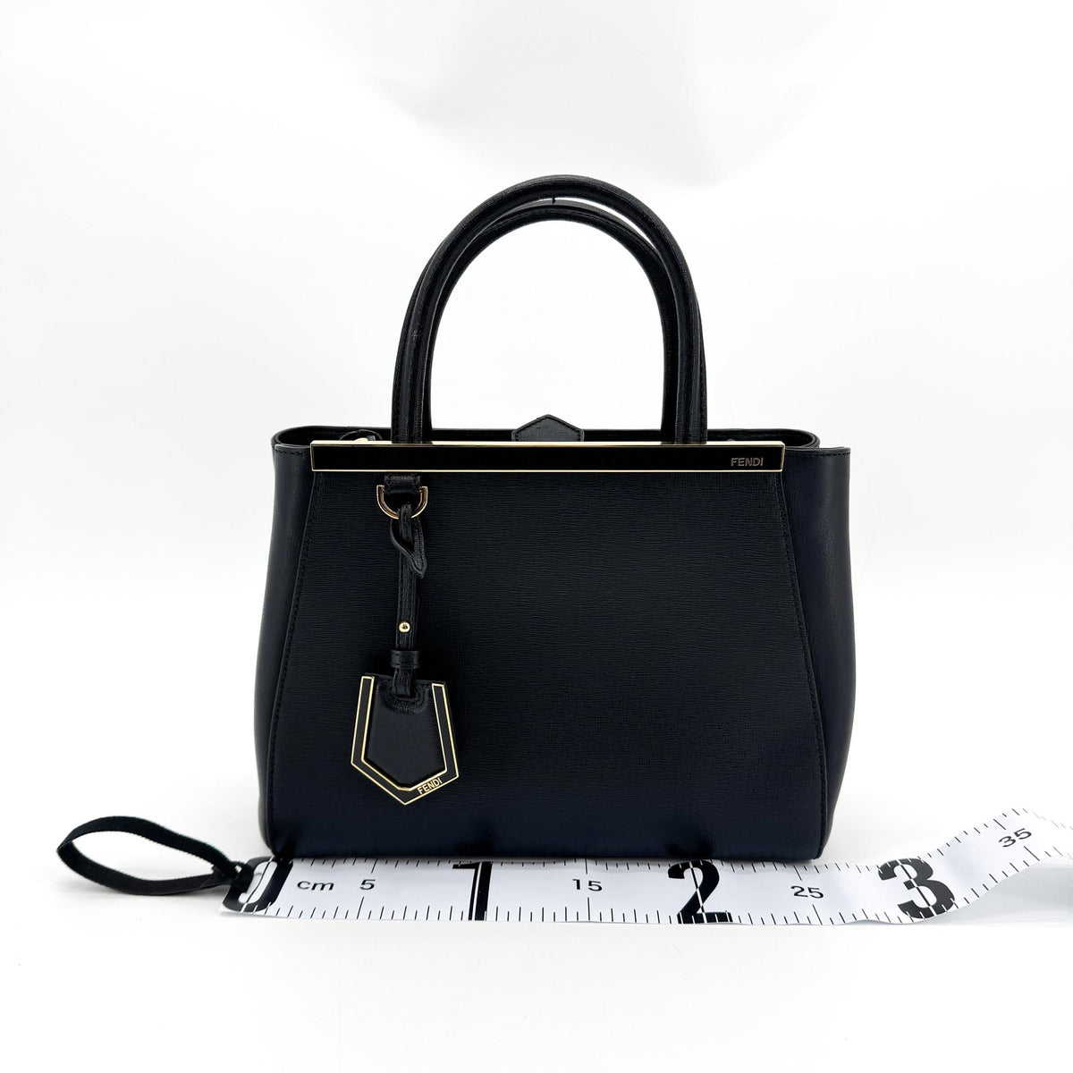 Fendi 2Jours Leather, Black, Calfskin, Handbag