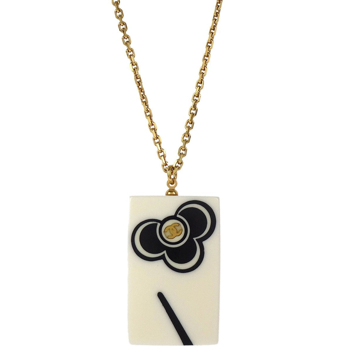 Chanel Vintage CC Rectangular Pendant Metal and Resin, Gold, Gold Plated, Necklace