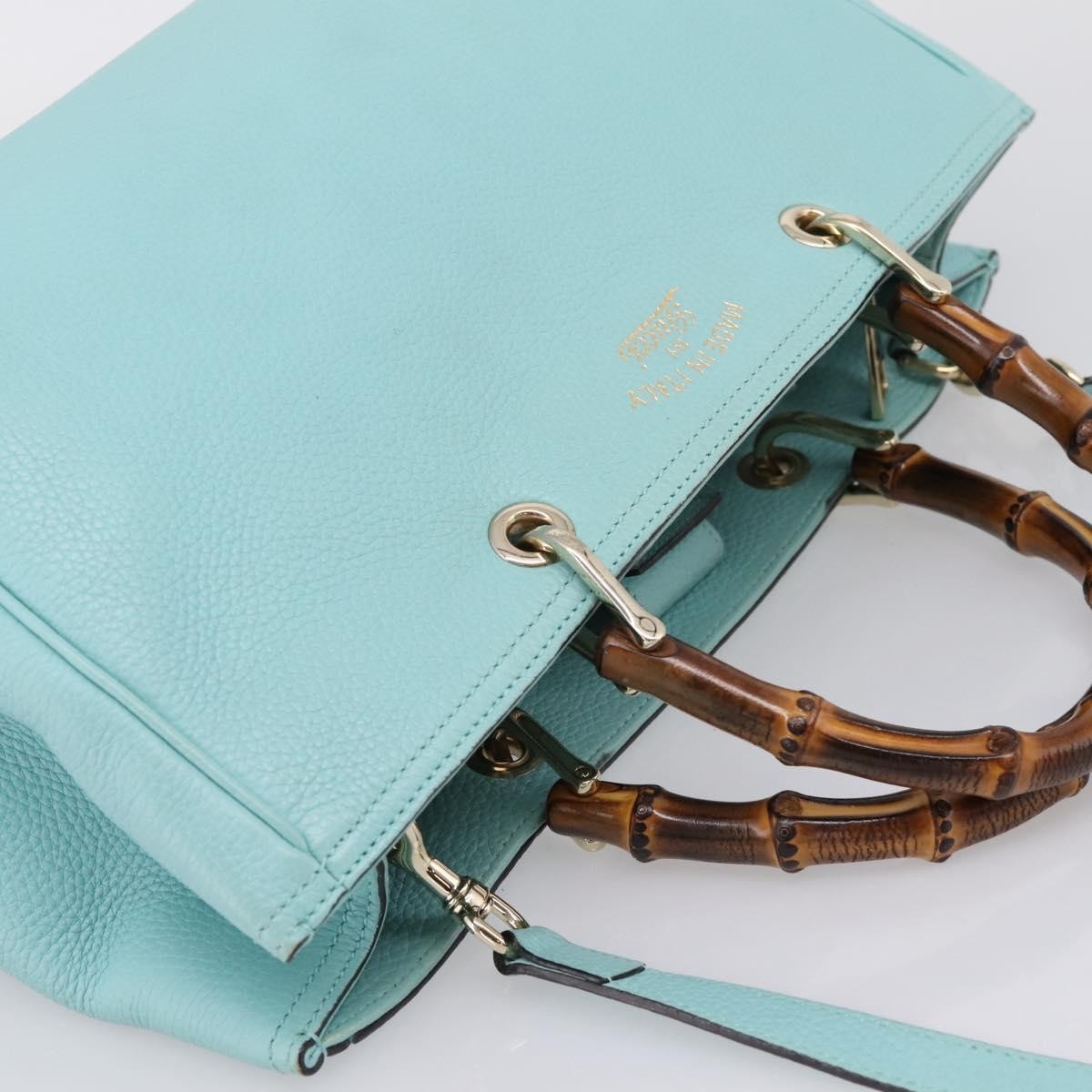 Gucci Bamboo Shopper Leather, Blue, Leather, Tote Bag