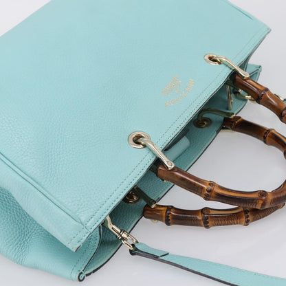 Gucci Bamboo Shopper Leather, Blue, Leather, Tote Bag
