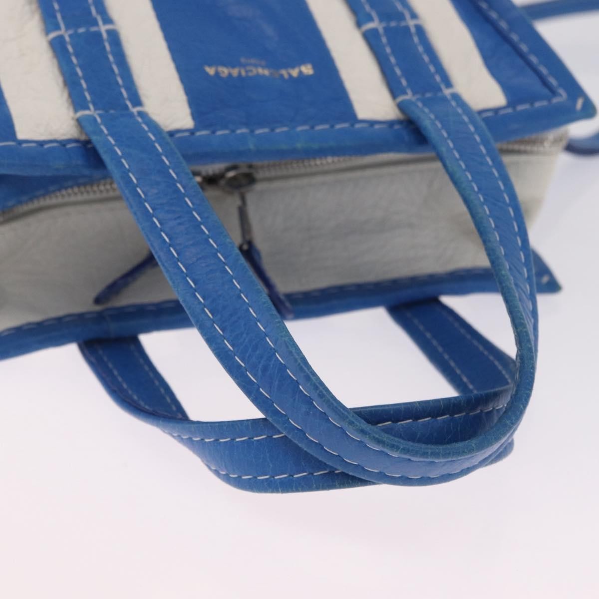 Balenciaga Bazar Convertible Striped Leather, Blue, Leather, Tote Bag