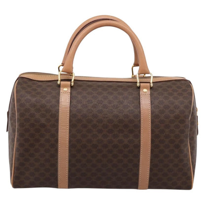 Celine Vintage Macadam Boston Canvas and Leather, Brown, PVC, Handbag