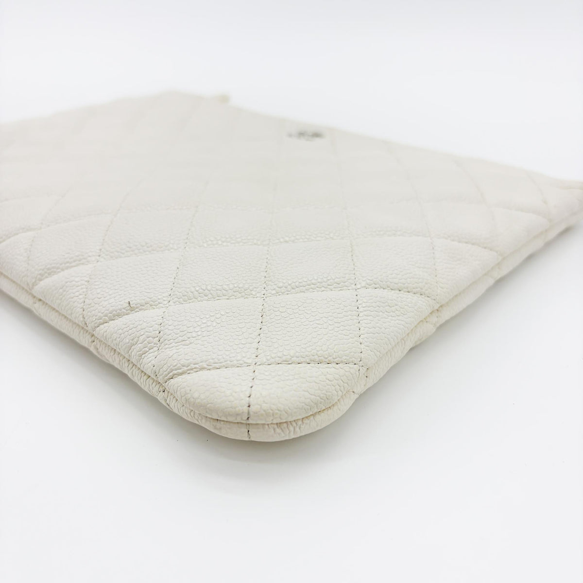 Chanel Classic O Case Quilted Caviar, White, Leather, Clutch
