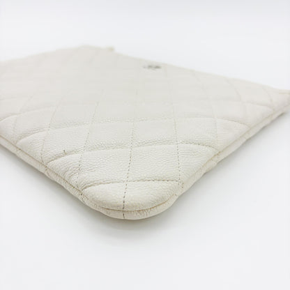 Chanel Classic O Case Quilted Caviar, White, Leather, Clutch