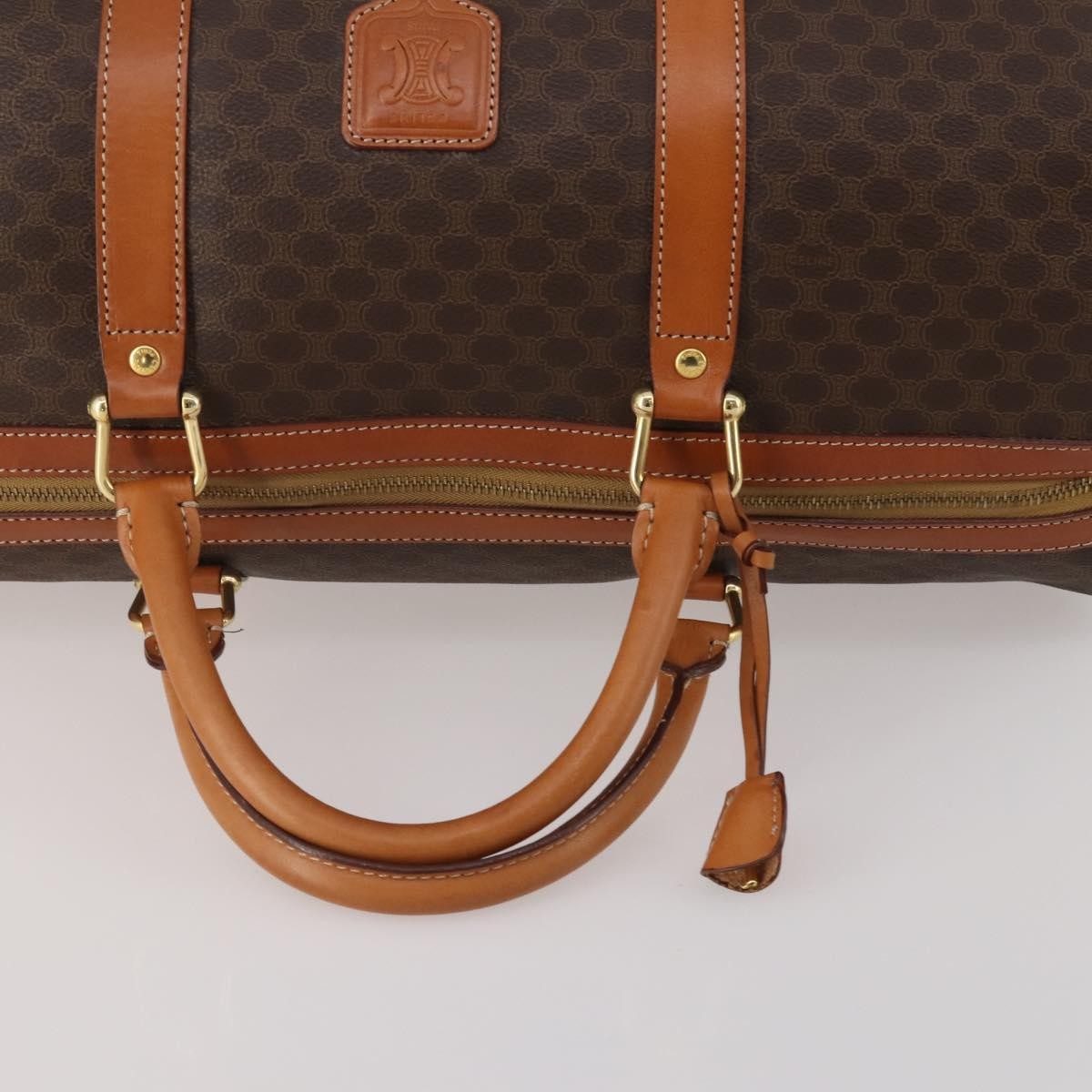 Celine Boston Triomphe Coated Canvas, Brown, PVC, Handbag
