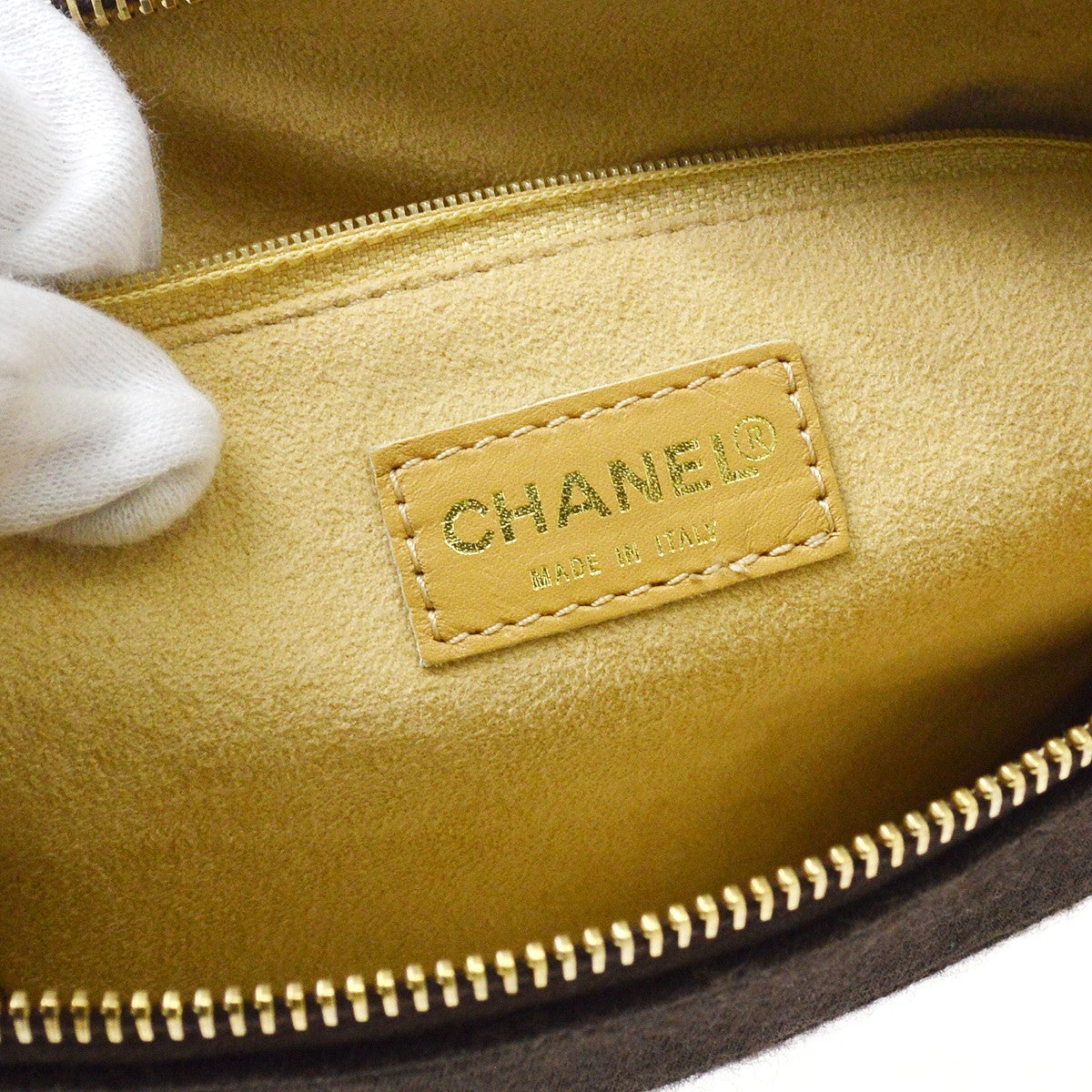 Chanel Chocolate Bar CC Quilted Jersey, Brown, Cotton, Shoulder Bag