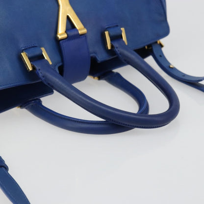 Saint Laurent Classic Y Cabas Leather, Blue, Leather, Tote Bag