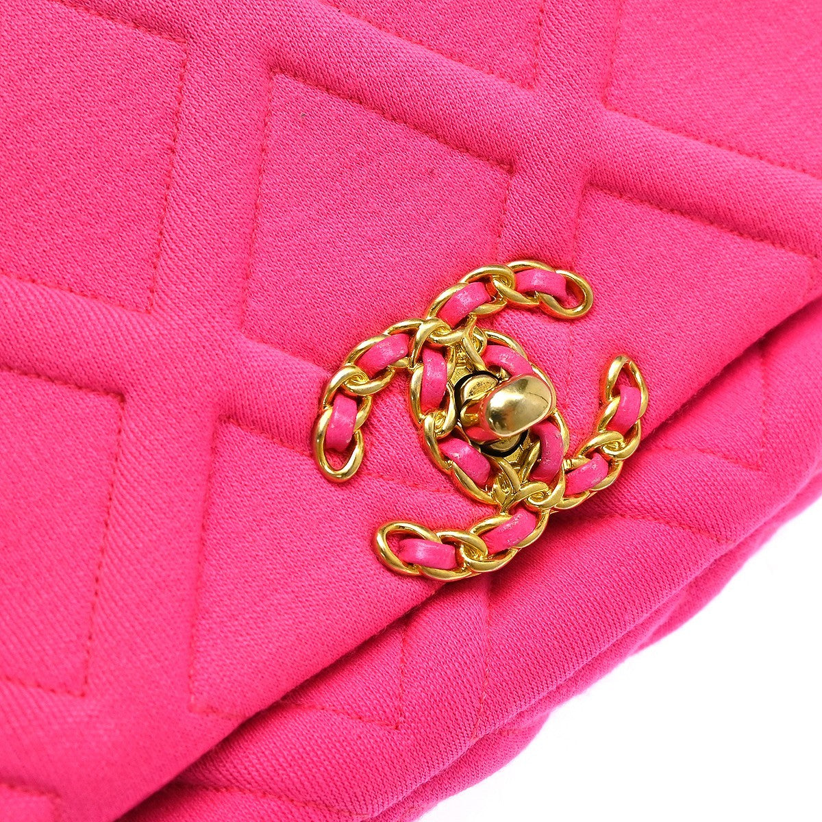 Chanel 19 Belt Quilted Jersey, Pink, Canvas, Shoulder Bag