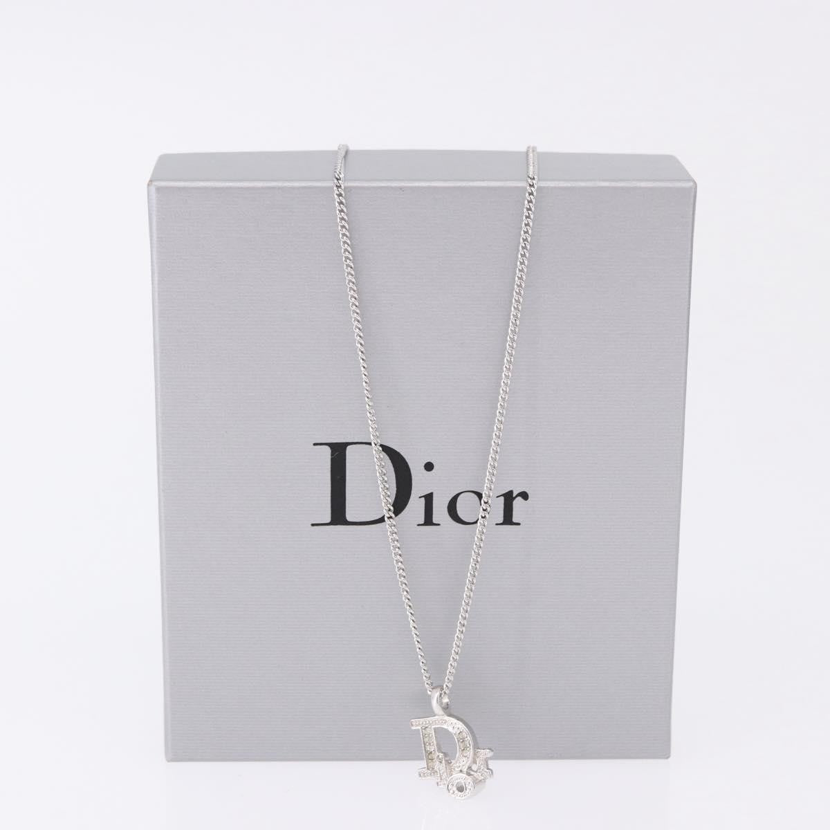 Christian Dior Vintage Dior Logo Metal and Crystal, Silver, Metal, Necklace