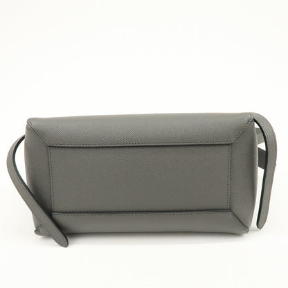 Celine Belt Textured Leather, Gray, Leather, Handbag