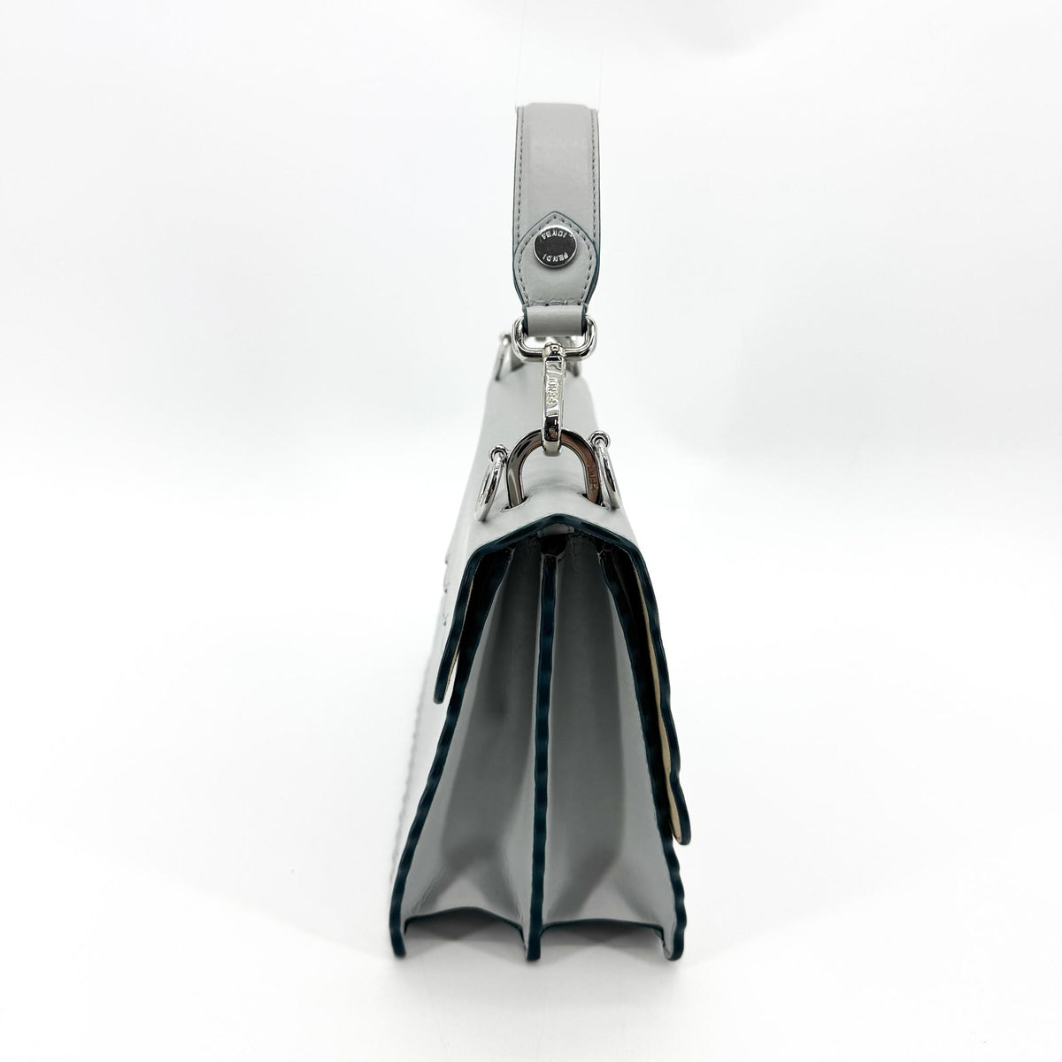 Fendi Kan I Leather, Gray, Leather, Handbag