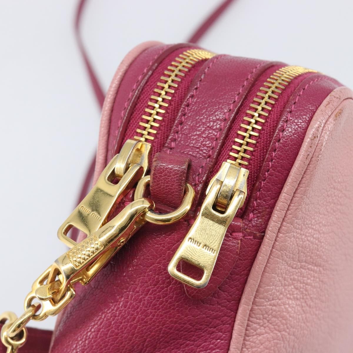 Miu Miu Madras Double Zip Leather, Pink, Leather, Crossbody Bag