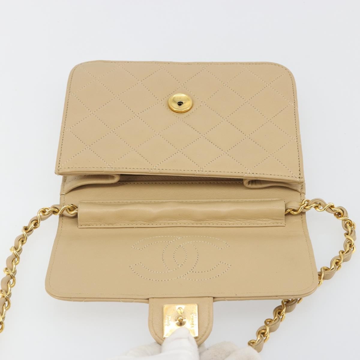 Chanel Vintage Clutch with Chain Quilted Leather, Beige, Leather, Clutch