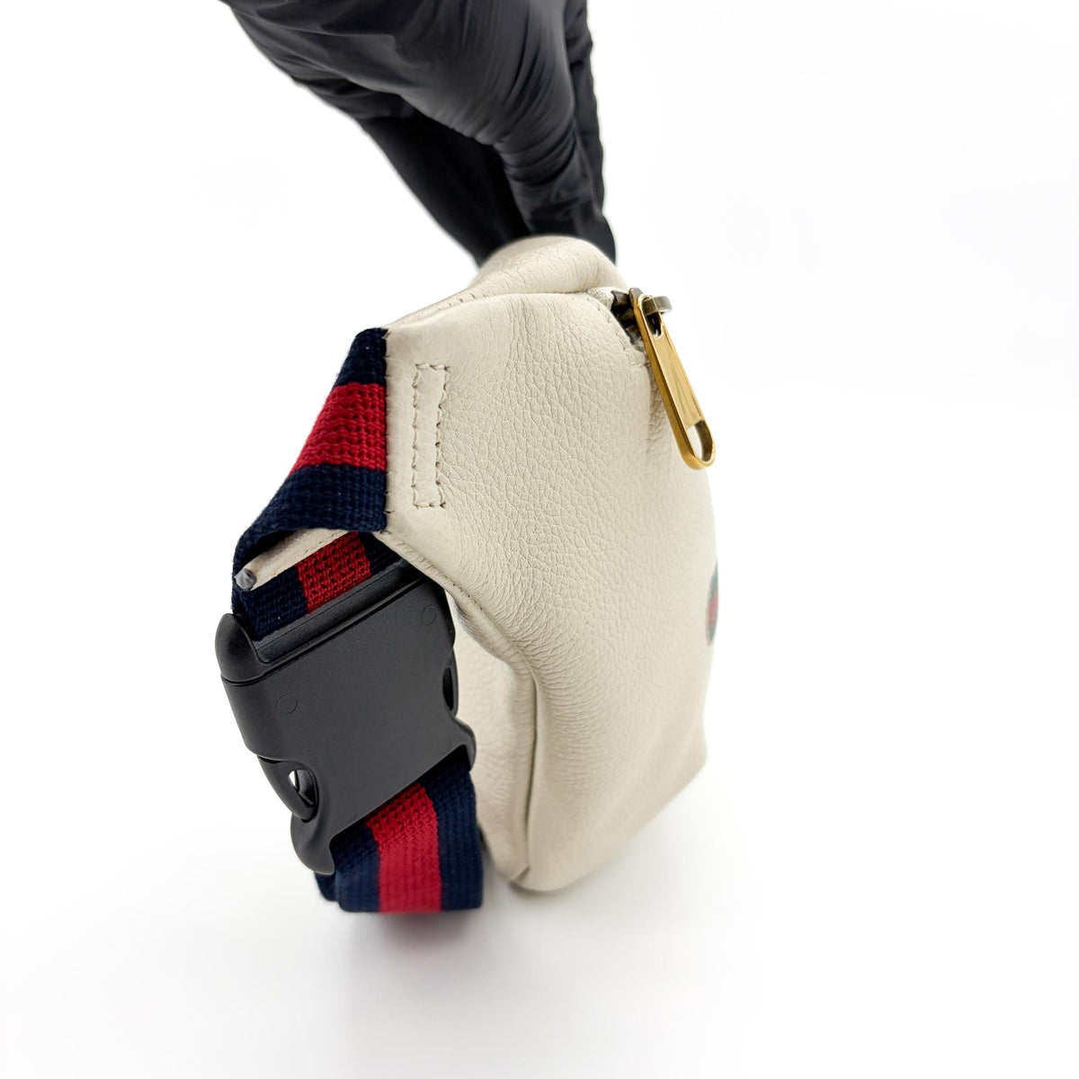 Gucci Logo Belt Printed Leather, White, Leather, Crossbody Bag