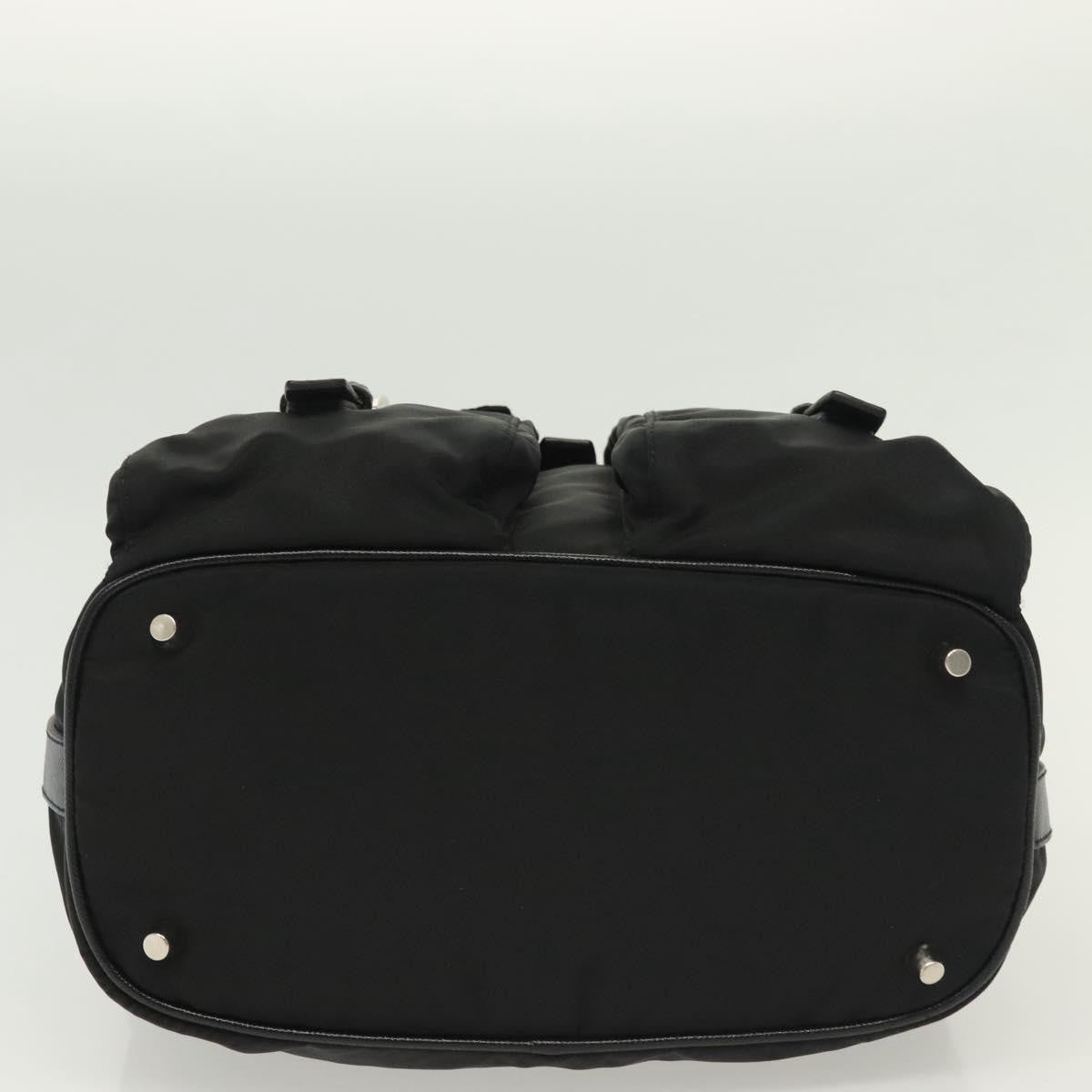 Prada Double Pocket Drawstring Tessuto, Black, Nylon, Shoulder Bag