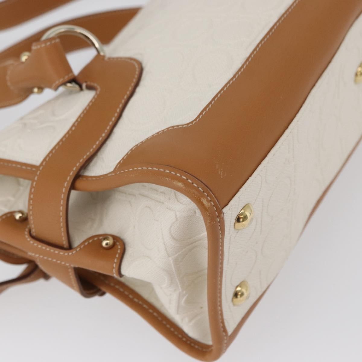 Salvatore Ferragamo Gancini Top Handle Canvas, White, PVC, Handbag