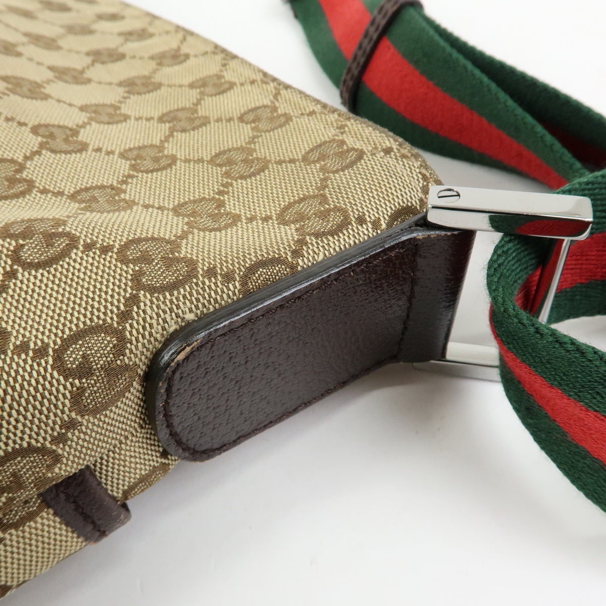 Gucci Web Strap Messenger GG Canvas, Beige, Canvas, Handbag