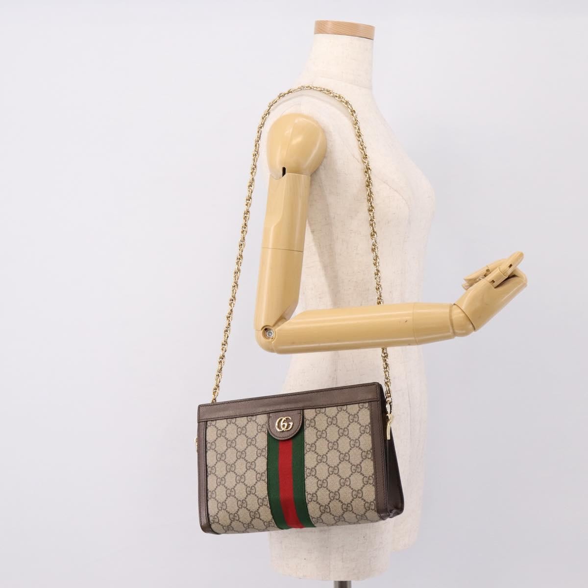Gucci Ophidia Chain GG Coated Canvas, Beige, Canvas, Shoulder Bag