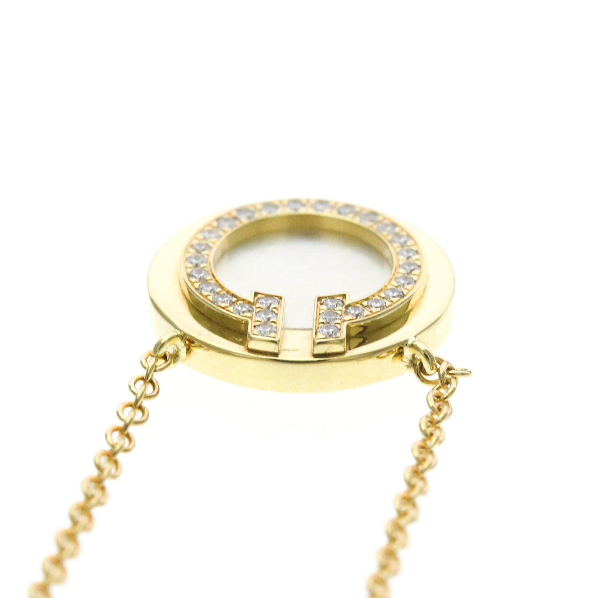 Tiffany & Co. T Circle Pendant 18K Yellow Gold with Diamonds and Mother of Pearl, Gold, Yellow Gold, Necklace