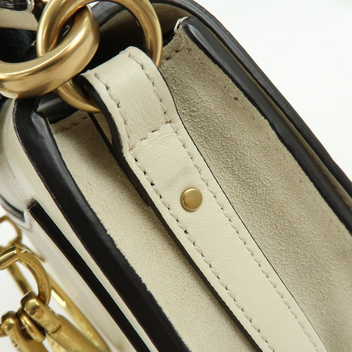 Chloe Nile Studded Suede and Leather, White, Leather, Crossbody Bag