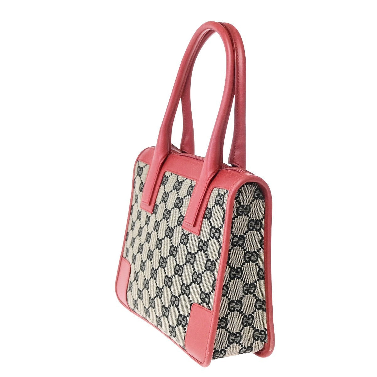 Gucci Vintage Zip Tote GG Canvas with Leather, Gray, Canvas, Tote Bag