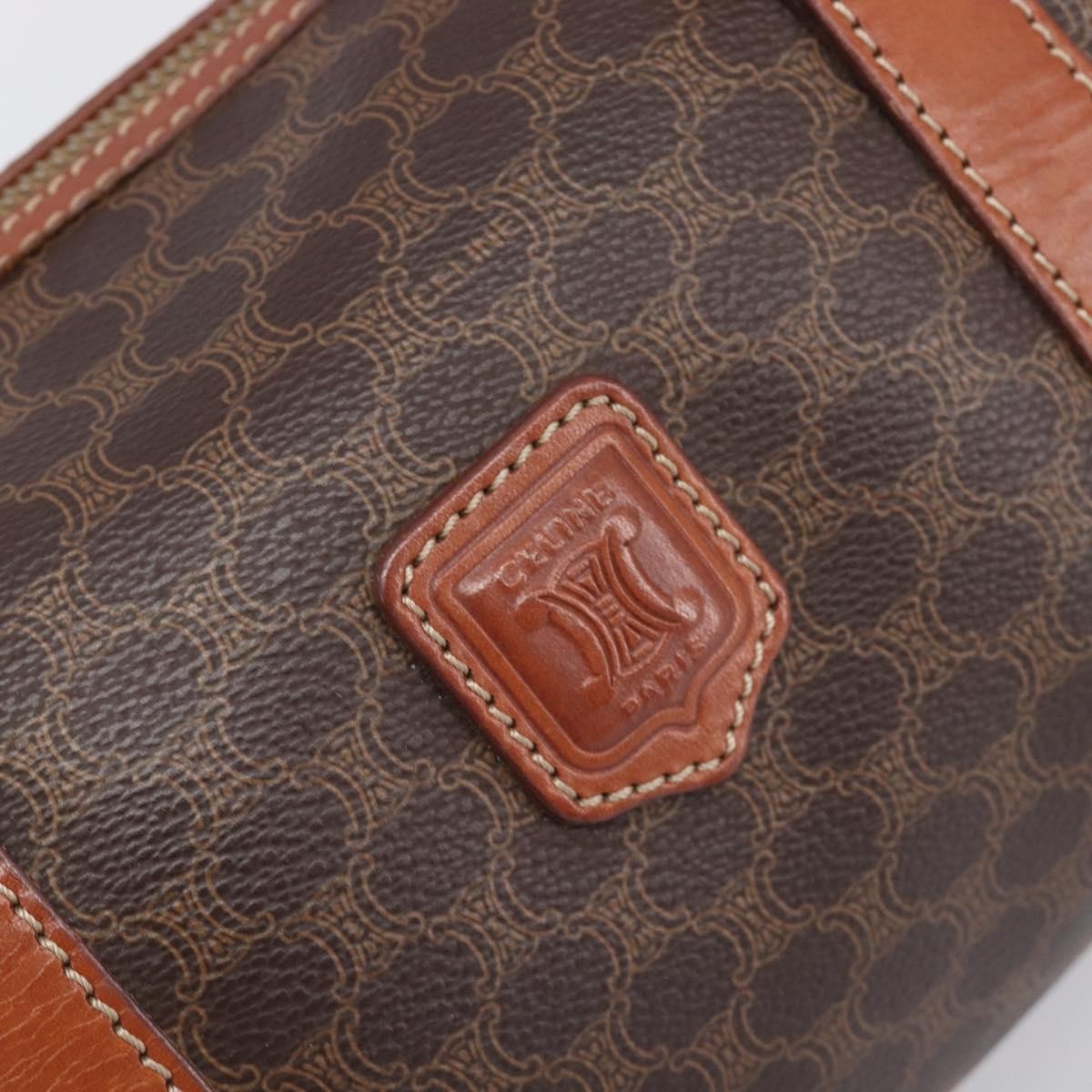 Celine Vintage Macadam Canvas and Leather, Brown, PVC, Handbag