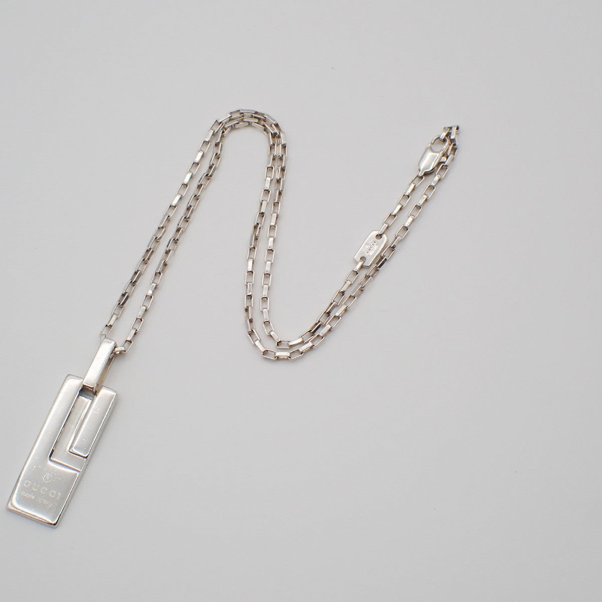 Gucci Logo Plate Sterling Silver, Silver, Silver, Necklace