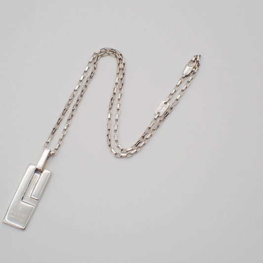 Gucci Logo Plate Sterling Silver, Silver, Silver, Necklace