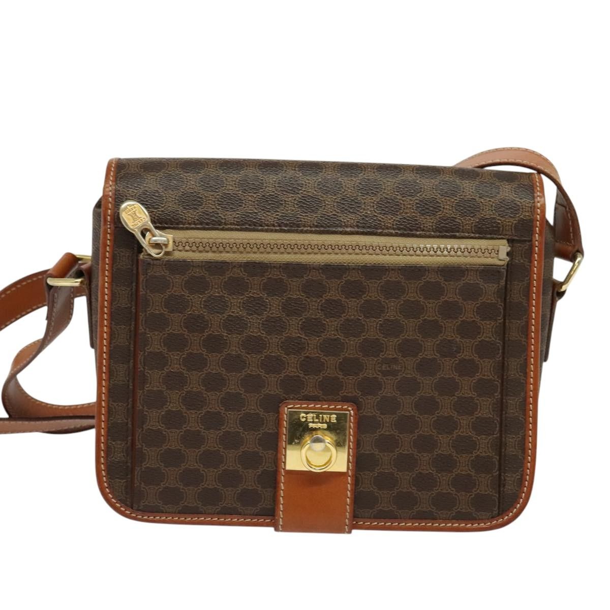 Celine Vintage Macadam Canvas and Leather, Brown, Canvas, Shoulder Bag