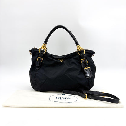 Prada Shoulder Python, Black, Nylon, Shoulder Bag