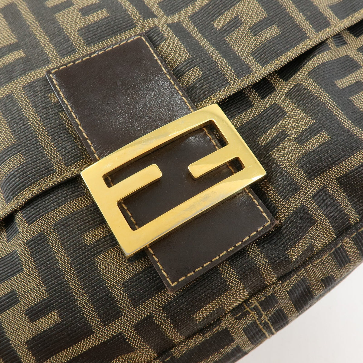 Fendi Round Flap Baguette Zucca Canvas, Brown, Canvas, Shoulder Bag